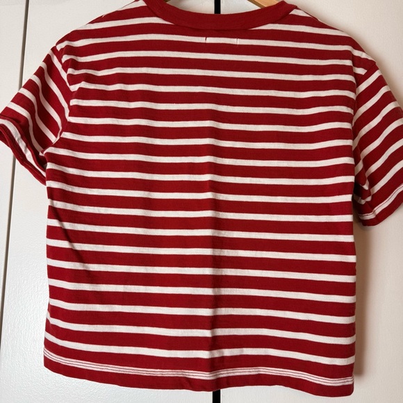 Madewell Red White Striped “Ciao For Now” Graphic Tee Boxy Crop Top Size S - Picture 3 of 5